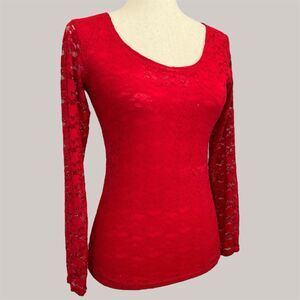 Kleids Y2K Red Lace Top Size S Grunge Whimsigoth Vamp Witchy Made in USA Vintage